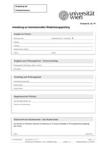 Anmeldung zur kommissionellen Wiederholungsprüfung