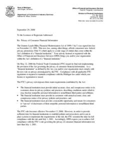 State of Michigan John Engler, Governor Department of Consumer & Industry Services Kathleen M. Wilbur, Director  Office of Financial and Insurance Services