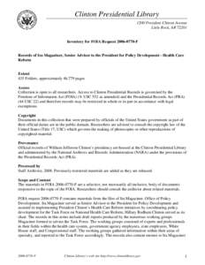 Clinton Presidential Library 1200 President Clinton Avenue Little Rock, AR[removed]Inventory for FOIA Request[removed]F