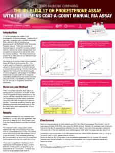 Escape from RIA! comparing  the IBL ELISA 17 OH PROGESTERONE assay with the SIEMENS coat-a-count manual RIA assay S Apostoloska1; S McGinnes1; D Hughes1