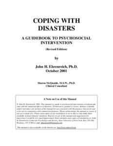 COPING WITH DISASTERS A GUIDEBOOK TO PSYCHOSOCIAL INTERVENTION (Revised Edition)
