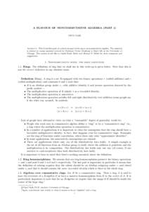 A FLAVOUR OF NONCOMMUTATIVE ALGEBRA (PART 1) VIPUL NAIK Abstract. This is the first part of a short two-part write-up on noncommutative algebra. The material is related to course material covered by Professor Victor Ginz