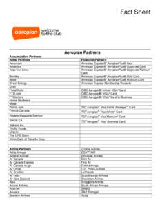 Fact Sheet  Aeroplan Partners Accumulation Partners: Retail Partners Aeromove