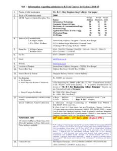 Sub : Information regarding admission to B.Tech Courses in Session : [removed].  Name of the Institution