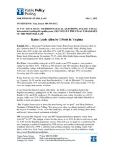 Kaine / United States Senate election in Virginia / George Allen / Public Policy Polling / John McCain / Virginia / United States / Tim Kaine