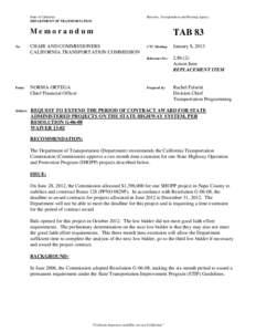 State of California DEPARTMENT OF TRANSPORTATION Business, Transportation and Housing Agency  Memorandum