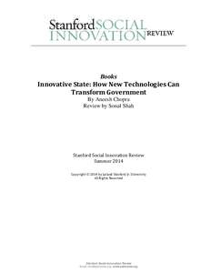 Books  Innovative State: How New Technologies Can Transform Government By Aneesh Chopra Review by Sonal Shah