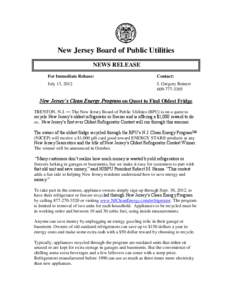 New Jersey Board of Public Utilities NEWS RELEASE For Immediate Release: Contact: