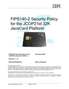 FIPS140-2 Security Policy for the JCOP20 JavaCard Platform with PKCS#15 Applet