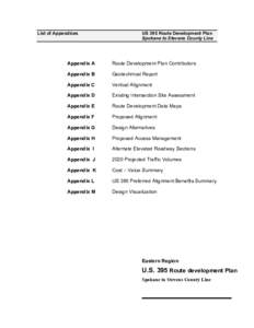 List of Appendices  US 395 Route Development Plan Spokane to Stevens County Line  Appendix A