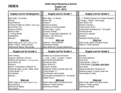 HHES  Hollis Hand Elementary School Supply List[removed]