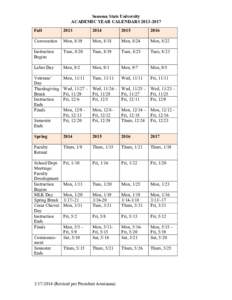 Sonoma State University ACADEMIC YEAR CALENDARS[removed]Fall 2013