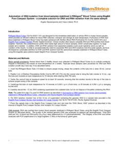 Biochemistry / Polymerase chain reaction / Laboratory techniques / DNA / Protein methods / Blood / Gel electrophoresis / Spectrophotometer for Nucleic Acid Measurements / Biology / Chemistry / Molecular biology