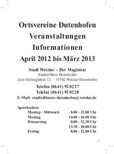 Ortsvereine Dutenhofen Veranstaltungen Informationen