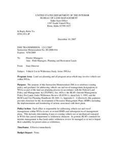 UNITED STATES DEPARTMENT OF THE INTERIOR BUREAU OF LAND MANAGEMENT Idaho State Office 1387 South Vinnell Way Boise, Idaho[removed]In Reply Refer To: