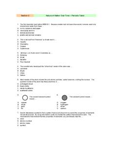 Section 2  Nature of Matter Over Time – Periodic Table 1. The first chemists lived before 8000 B.C. Because metals had not been discovered, humans used only simple tools made from these …