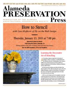 Alameda  www.alameda-preservation.org | January 2011 Newsletter of the Alameda A r c h i t e c t u r a l P r e s e r vat i o n S o c i e t y