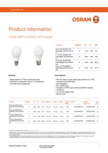 www.osram.com  Product Information LEDSTAR® CLASSIC A70 frosted  Benefits