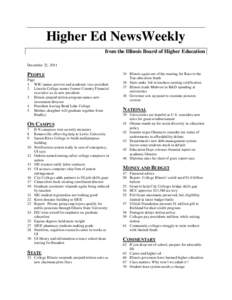 Higher Ed NewsWeekly from the Illinois Board of Higher Education December 22, 2011 PEOPLE Page