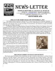 NEWS-LETTER DEDHAM HISTORICAL SOCIETY & MUSEUM PO BOXHIGH STREET DEDHAM MA