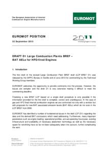 The European Association of Internal Combustion Engine Manufacturers EUROMOT POSITION 23 September 2013