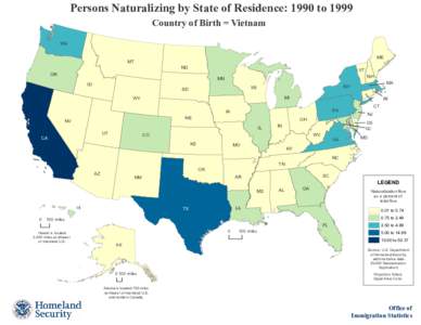 Persons Naturalizing by State of Residence: 1990 to 1999 Country of Birth = Vietnam WA ME