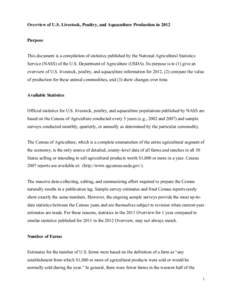 Overview of U.S. Livestock, Poultry, and Aquaculture Production in[removed]Purpose This document is a compilation of statistics published by the National Agricultural Statistics Service (NASS) of the U.S. Department of Agr