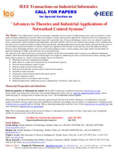 IEEE Transactions on Industrial Informatics CALL FOR PAPERS for Special Section on 