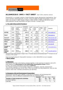 ALLIANCE2015 INFO + FACT SHEET  (April 2014, external version) Alliance2015 is a strategic network of eight European secular development organisations. Four of the members (Welthungerhilfe, Concern, Hivos and IBIS) found