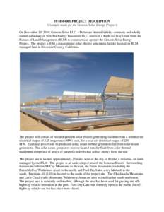 SUMMARY PROJECT DESCRIPTION (Example made for the Genesis Solar Energy Project) On November 30, 2010, Genesis Solar LLC, a Delaware limited liability company and wholly owned subsidiary of NextEra Energy Resources LLC, r