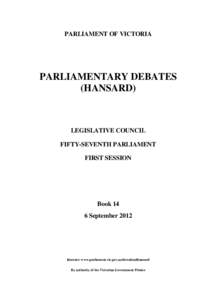 PARLIAMENT OF VICTORIA  PARLIAMENTARY DEBATES (HANSARD)  LEGISLATIVE COUNCIL