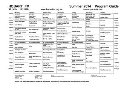 HOBART FM 96.1MHz 6.00am 8.00am