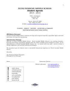 1  ÉCOLE INNISFAIL MIDDLE SCHOOL Student Agenda[removed] – 52 Avenue