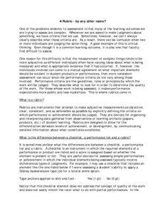 A Rubric - by any other name? One of the problems endemic to assessment is that many of the learning outcomes we are trying to assess are complex. Whenever we are asked to make judgments about