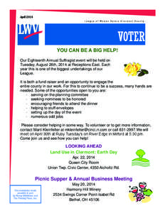 Continued from page 3 April 2014 League of Women Voters Clermont County