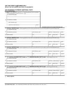USE THIS FORM TO ADD NAMES ONLY (DO NOT USE FOR CHANGES, DELETIONS, OR ASSIGNMENTS) UCC FINANCING STATEMENT ADDITIONAL PARTY FOLLOW INSTRUCTIONS 18. NAME OF FIRST DEBTOR: Same as line 1a or 1b on Financing Statement; if 