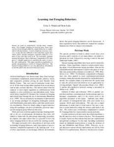 Learning Ant Foraging Behaviors Liviu A. Panait and Sean Luke George Mason University, Fairfax, VA 22030 ,   Abstract