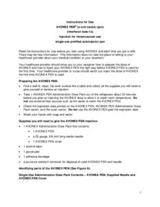 Instructions for Use AVONEX PEN® (a-vuh-necks) (pen) (interferon beta-1a) injection for intramuscular use single-use prefilled autoinjector pen Read the Instructions for Use before you start using AVONEX and each time y