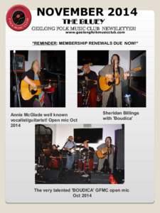 NOVEMBER 2014 THE BLUEY GEELONG FOLK MUSIC CLUB NEWSLETTER! www.geelongfolkmusicclub.com