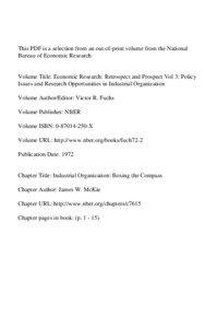 This PDF is a selection from an out-of-print volume from the National Bureau of Economic Research