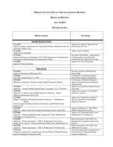 BERGEN COUNTY SPECIAL SERVICES SCHOOL DISTRICT REGULAR MEETING JULY 8, 2014 BOARD AGENDA RESOLUTIONS