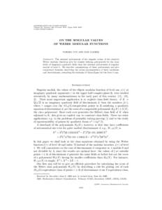 MATHEMATICS OF COMPUTATION Volume 66, Number 220, October 1997, Pages 1645–1662 SON THE SINGULAR VALUES OF WEBER MODULAR FUNCTIONS