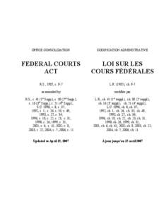 OFFICE CONSOLIDATION   CODIFICATION ADMINISTRATIVE  FEDERAL COURTS  ACT 