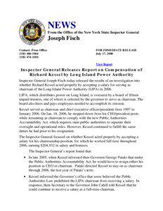 NEWS From the Office of the New York State Inspector General