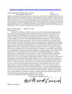 Southern Campaign American Revolution Pension Statements & Rosters Pension application of Richard Carver S21679 Transcribed by Will Graves f10VA revised[removed]