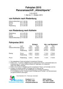 Fahrplan 2015 Panoramaschiff „Altmühlperle“ [removed]Mai bis 11. Oktober[removed]von Kelheim nach Riedenburg
