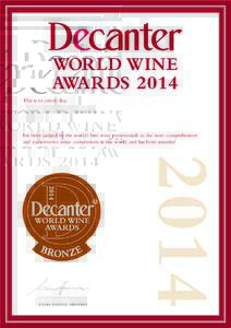 world wine awards 2014 This is to certify that Perticaia, Trebbiano Spoletino 2013 Umbria