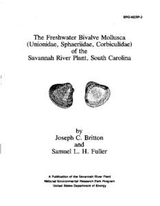 SRQ-NERp·3  The Freshwater Bivalve Mollusca (Unionidae, Sphaeriidae, Corbiculidae) of the Savannah River Plant, South Carolina