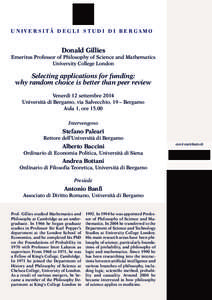 UNIVERSITÀ DEGLI STUDI DI BERGAMO  Donald Gillies Emeritus Professor of Philosophy of Science and Mathematics University College London