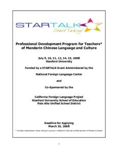 STARTALK 2008 Prof Dev Application
